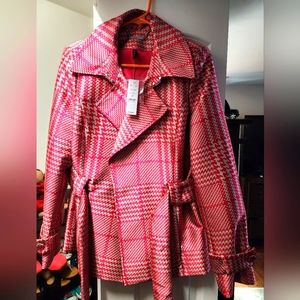 White House Black Market, Obsessed Pink Trench, Size M, Pink Plaid